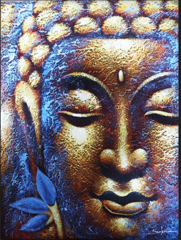 Gemälde Goldenes Gesicht & Lotusblume