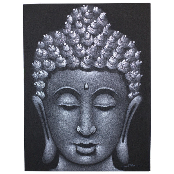 Buddha Gemälde Grau Sand Finish
