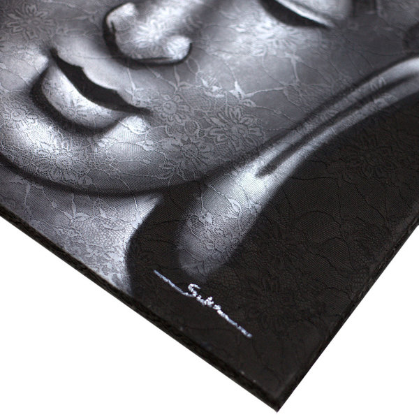 Buddha Gemälde Grau Brokatdetail