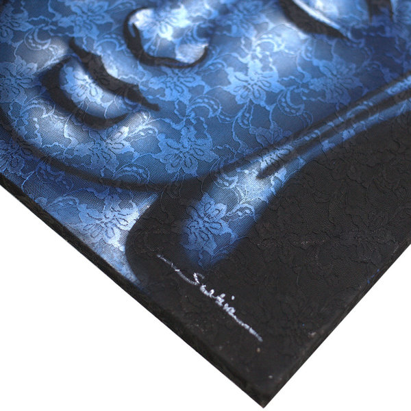Buddha Gemälde Blau Brokatdetail