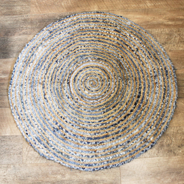 Runder Teppich aus Jute & Denim 120cm