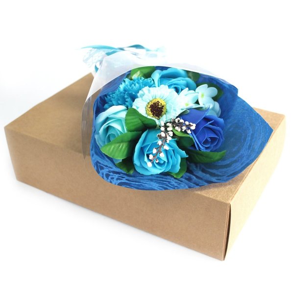 Seifenblumenbouquet in Schachtel blau