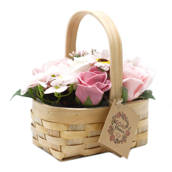 Bouquet im Korb mittel rosa