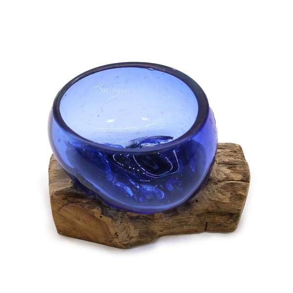 Geschmolzenes Glas auf Holz Blaue Mini Schüssel