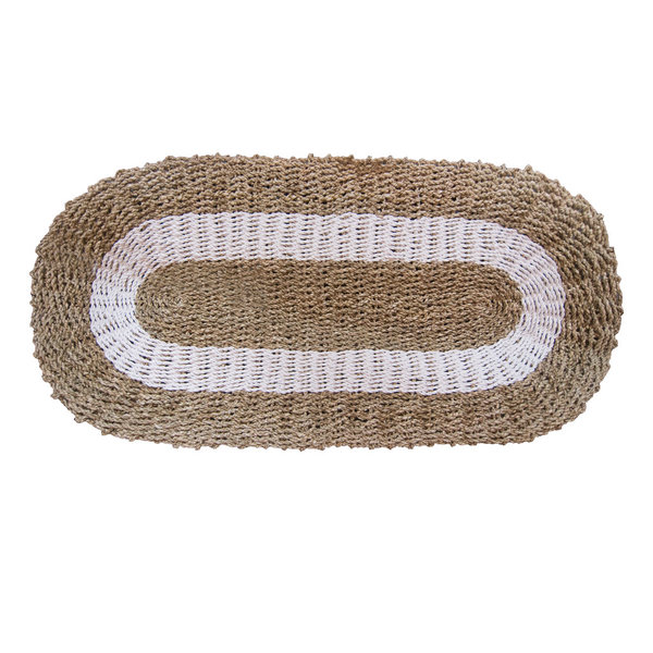 Ovaler Teppich aus Seegras weiß & hellbraun klassisch