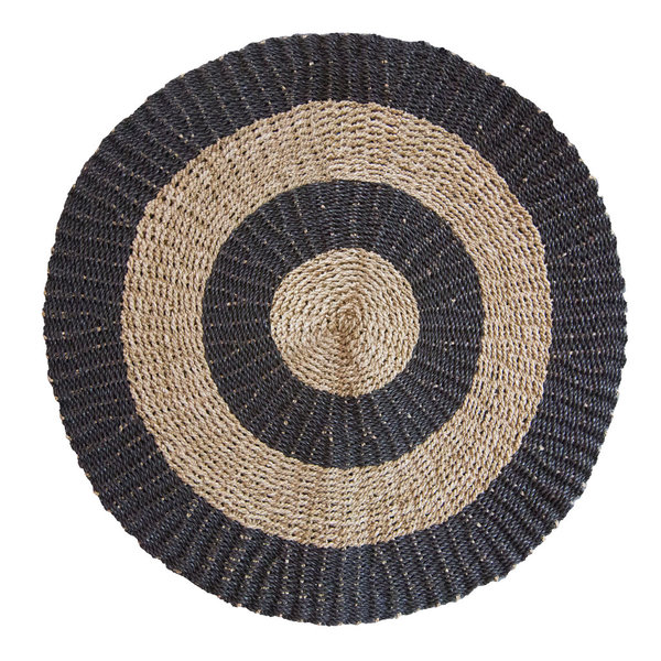 Runder Teppich aus Seegras Black & Tan Kreise
