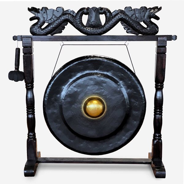 Großer Gong in braunem Antiken Ständer Schwarz 80cm