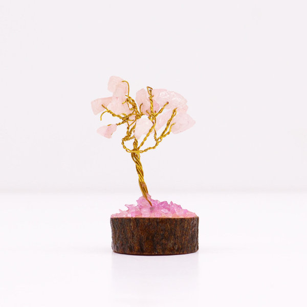 Mini Edelsteinbaum auf Holzsockel Rosenquarz